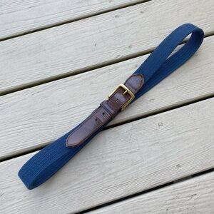 Dockers - Navy canvas 1” width belt, brown leather trim & brass buckle, Size: 38